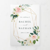 Blush White Bloom Gold Geometric Lijst Weddenschap Drieluik Uitnodiging (Cover)