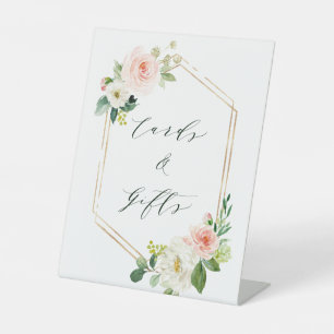 Blush White Bloom Gold Hexagon Lijst Kaarten & cad Reclamebord Met Voetstuk