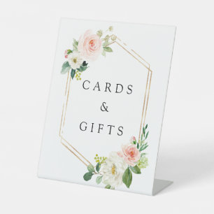 Blush White Bloom Gold Hexagon Lijst Kaarten & cad Reclamebord Met Voetstuk