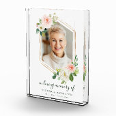 Blush White Bloom Gold Hexagon Memorial Fotoblokken (Rechts)