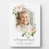 Blush White Bloom Gold Hexagon Memorial Fotoplaat (voorkant)