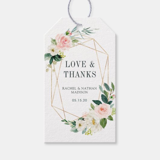 Blush White Bloom Gold Lijst bruiloft dank u Cadeaulabel (Voorkant)