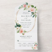 Blush White Bloom Gold Oval Lijst Weddenschap All In One Uitnodiging (Binnen)