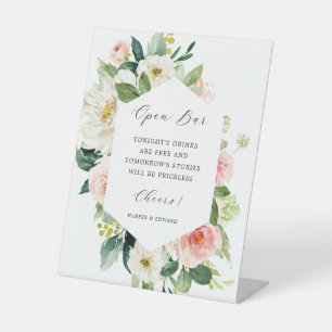Blush White Bloom Hexagon Weddenschap Open Bar Reclamebord Met Voetstuk