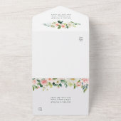 Blush White Bloom Hexagon Wedding All In One Uitnodiging (Buitenkant)