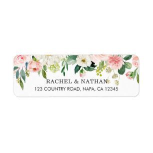 Blush White Bloom Waterverf Bloemen Adres Etiket