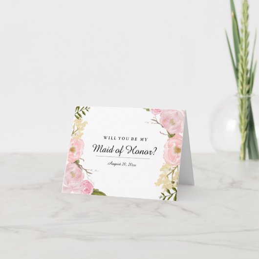 Blush White Botanical Will You Be My Maid of Honor (Voorkant)