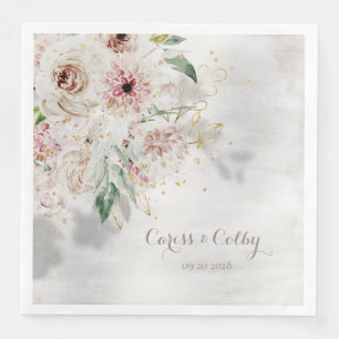 Blush White Dahlias Peony Floral Shadow Paper Dinn Servet