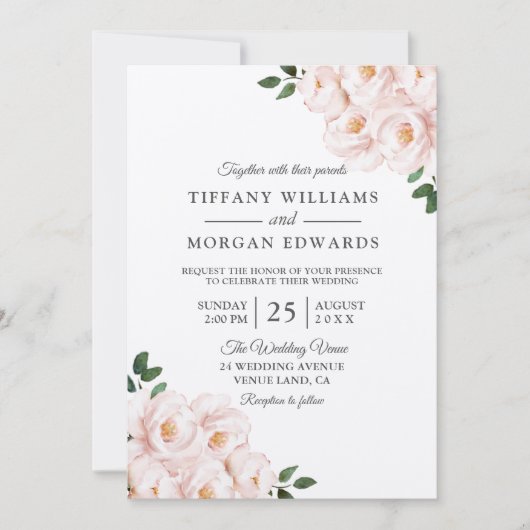 Blush & White Elegant All Seasons Weddenschap Kaart (Voorkant)