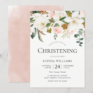Blush & White Floral Beauful Christening Baptisme Kaart