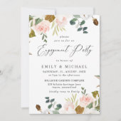Blush & White Floral Gold Glitter Engagement Party Kaart (Voorkant)