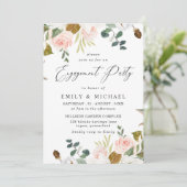 Blush & White Floral Gold Glitter Engagement Party Kaart (Staand voorkant)