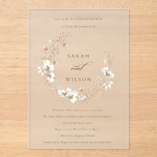 Blush White Floral Wreath Couples Invitation de do (Recto)