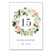 Blush White Floral Wreath Wedding Table Number Kaart (Voorkant)