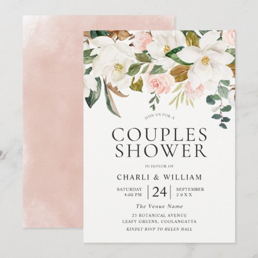 Blush & White Florals Elegant Couples Shower Kaart (Voorkant / Achterkant)