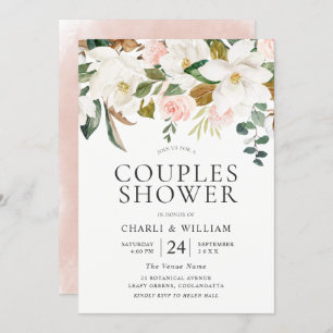 Blush & White Florals Elegant Couples Shower Kaart