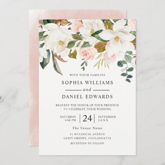 Blush & White Florals Elegant Modern Wedding Kaart (Voorkant / Achterkant)