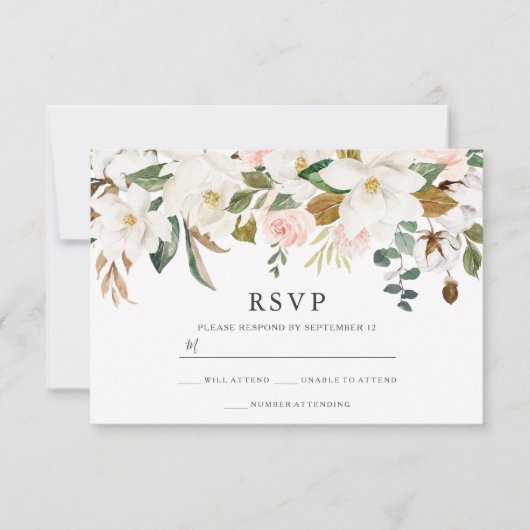 Blush & White Florals Elegant Modern Wedding RSVP Kaartje (Voorkant)