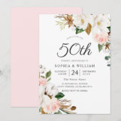 Blush & White Flowers 50th Wedding Jubileum Kaart (Voorkant / Achterkant)