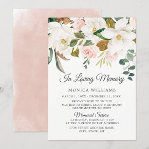 Blush & White Flowers in Loing Memorial Service Kaart