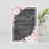 Blush & White Flowers Rustic Black Wedding Kaart (Staand voorkant)
