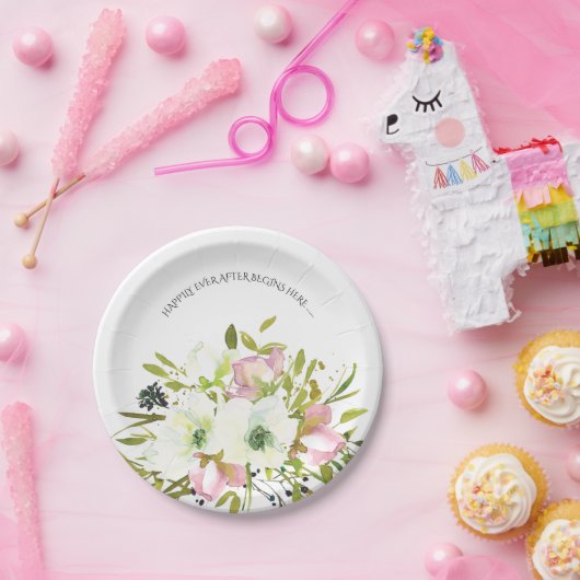 Blush & white & gold splashes met quote bruiloft papieren bordje (Feest)