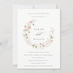 Blush White Meadow Floral Wreatal Verloving Invite Bedankkaart