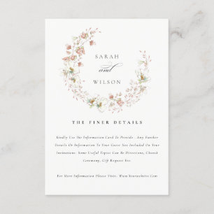 Blush White Meadow Floral Wreath Weddenschap Detai Informatiekaartje