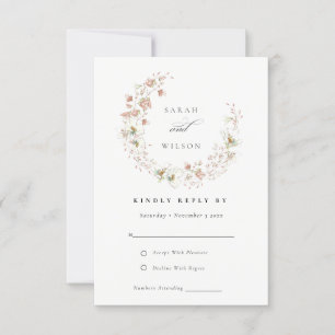 Blush White Meadow Floral Wreath Wedding RSVP Kaartje