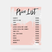 Blush White Paint Spatter Chique Salon prijslijst Acryl Bord (Voorkant)