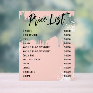 Blush White Paint Spatter Chique Salon prijslijst Acryl Bord