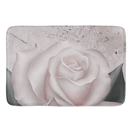 Blush White Rose Glam Modern Marble Shabby Chic Badmat (Voorkant)