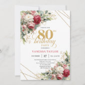 Blush white roses elegant 80th birthday invitation (Devant)
