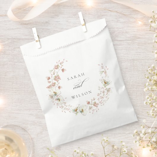 Blush White Rustic Meadow Floral Wreath Wedding Bedankzakje (Geknipt)