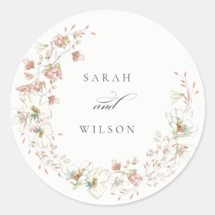 Blush White Rustic Meadow Floral Wreath Wedding Ronde Sticker