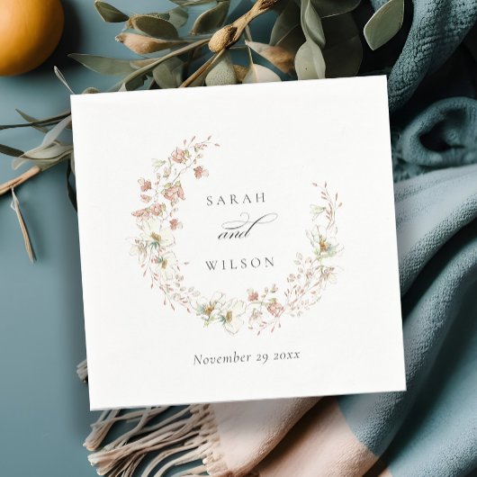 Blush White Rustic Meadow Floral Wreath Wedding Servet