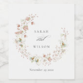 Blush White Rustic Meadow Floral Wreath Wedding Wijn Etiket (Enkel label)