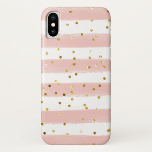 Blush, White Stripes, Gold Confetti Cell Hoesje