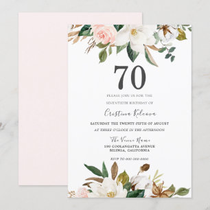 Blush & White Waterverf Flowers 70th Birthday Kaart