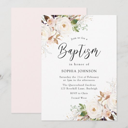 Blush White Winter Forest Baptisme Kaart (Voorkant / Achterkant)