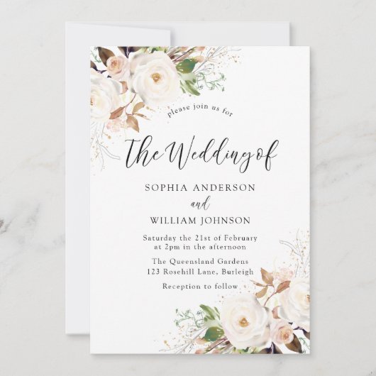Blush White Winter Forest Wedding Invitation Kaart (Voorkant)