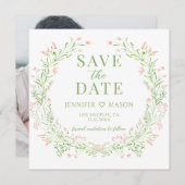 Blush Widflower Bewaar de datum foto uitnodiging (Voorkant / Achterkant)