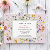 Blush wilde bloemen, bijen en vlinders Baby shower Kaart