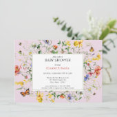 Blush wilde bloemen, bijen en vlinders Baby shower Kaart (Staand voorkant)