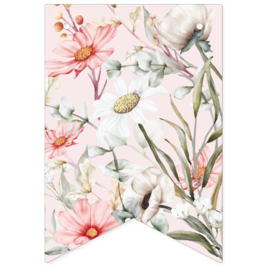 Blush Wilde Bloemen Bruid Wordt Bunting Banner (Eerste vlag)