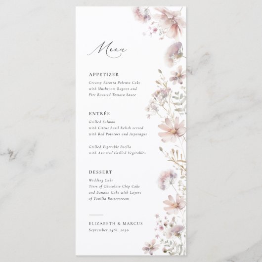 Blush Wildflower Boho Wedding Menu (Devant)