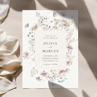 Blush Wildflower Elegant Serif Wedding Invitation