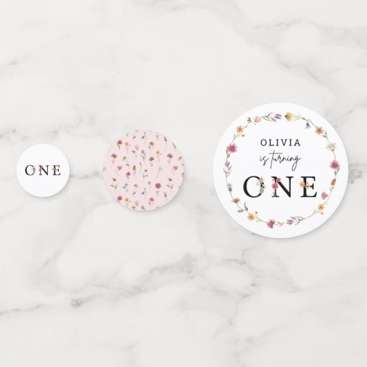 Blush Wildflower Meisje 1e Verjaardagsfeest Confetti (Voorkanten)