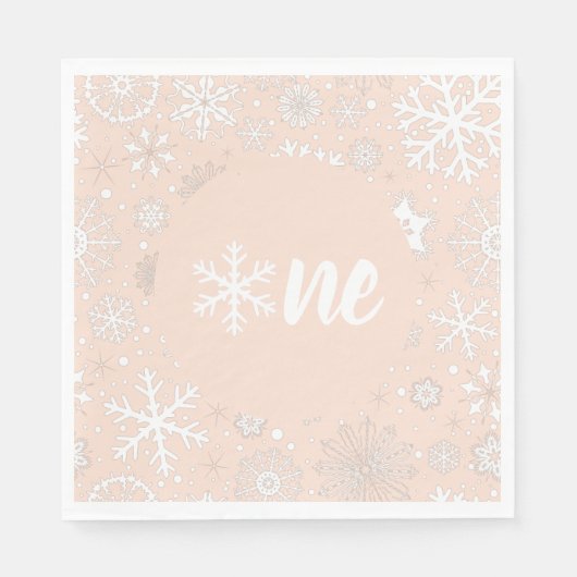 Blush Winter First Birthday Snowflake One Napkins Servet (Voorkant)