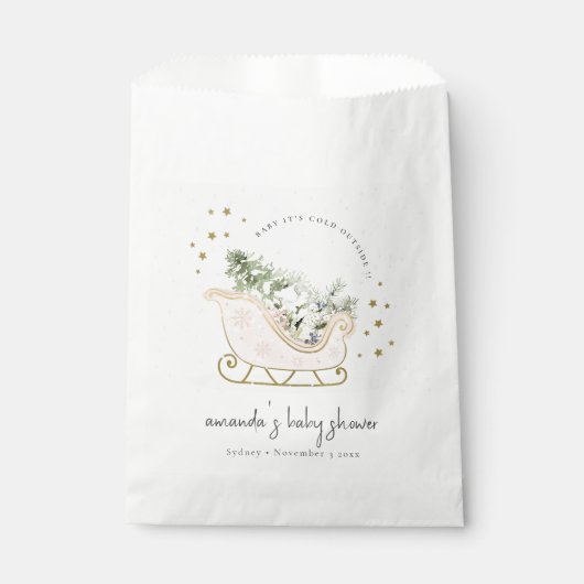 Blush Winter Sleigh zijn koude buitenkant Baby sho Bedankzakje (Voorkant)